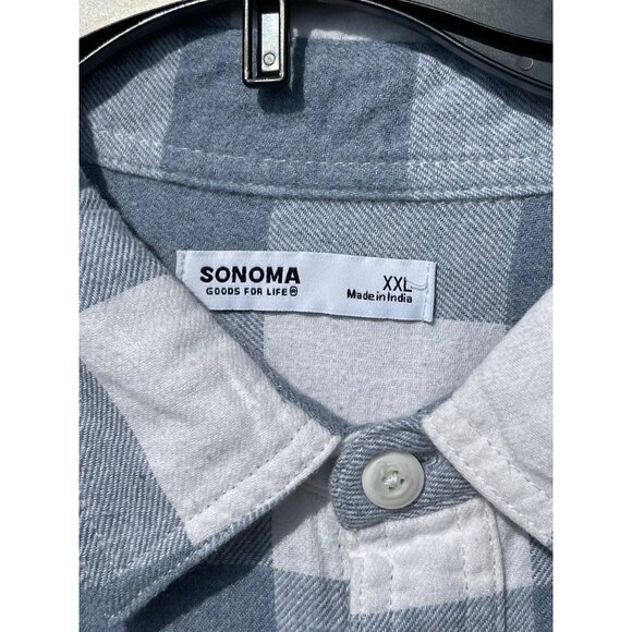 Sonoma Mens Supersoft Flannel Shirt Blue/White Plaid XXL 100% Cotton Long Sleeve - Picture 5 of 7